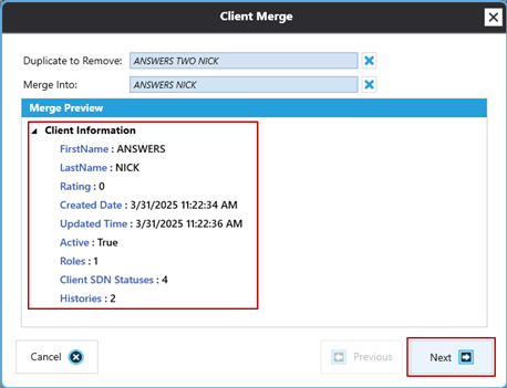 Client search box