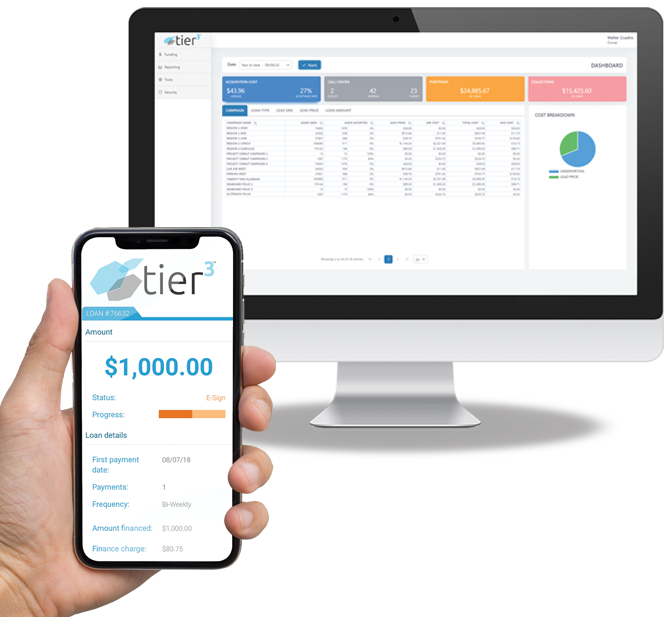 Tier3 LMS online loan software dashboard
